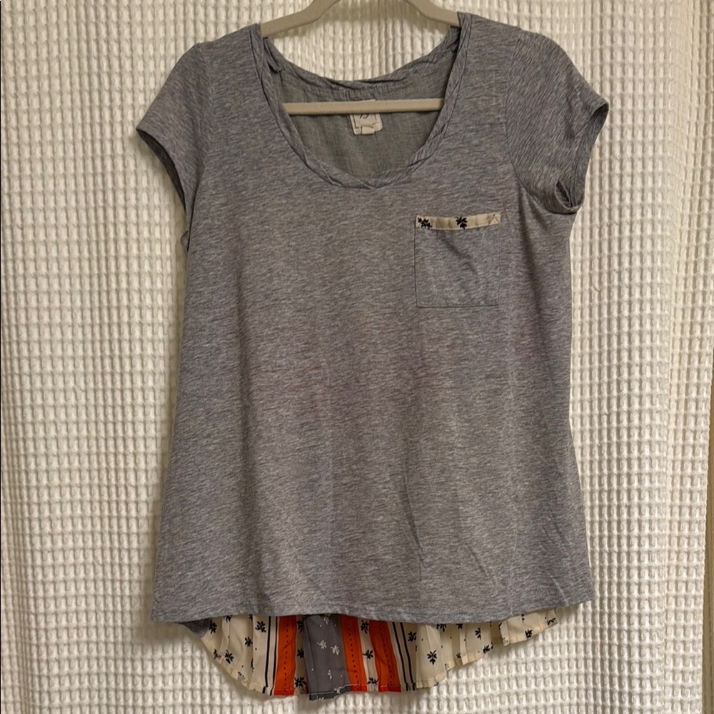 Gray Asymmetrical Cap Sleeve T-Shirt